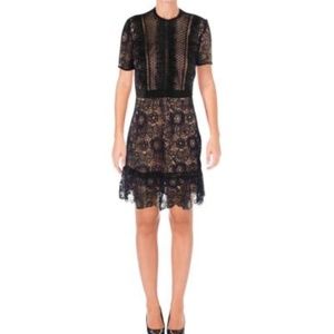 AQUA WOMENS LACE RUFFLED COCKTAIL DRESS
